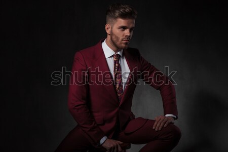 seated elegant man wearing a grena suit looks to side Stock photo © feedough