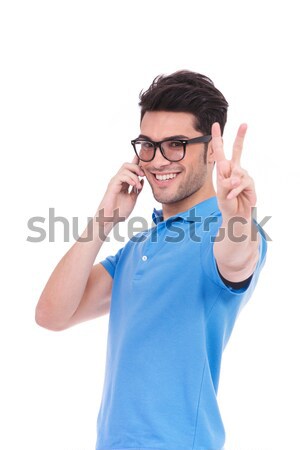 Foto stock: Jóvenes · casual · hombre · malas · noticias · teléfono · blanco