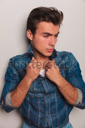 ハイファッション 男性モデル 座って 深刻 見 グレー ストックフォト © feedough