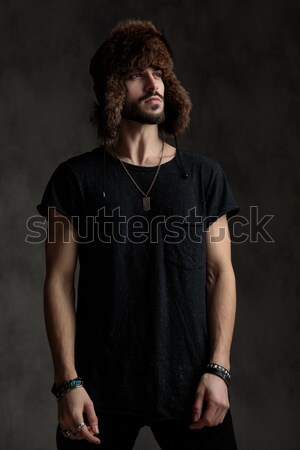 dynamic picture of a young manin leather jacket Stock photo © feedough