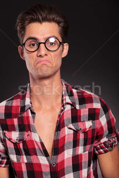 Foto stock: Casual · hombre · gafas · retrato · negro