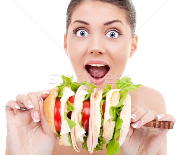 young woman surprised by the size of a sandwich Stock photo © feedough