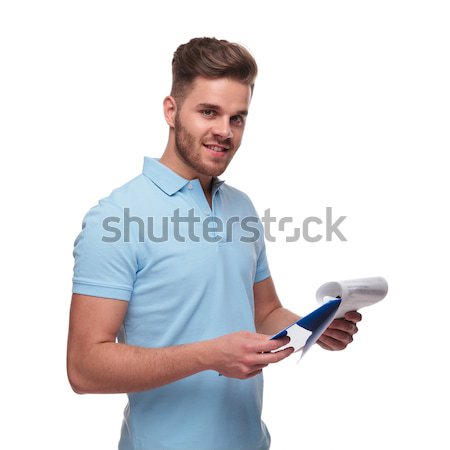 Stock photo: seated  man talking on  phone and making ok