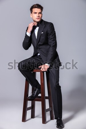 ビジネスマン 座って スツール ハンサム カメラ ストックフォト © feedough