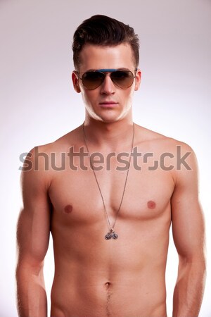 topless young man looks to his side Stock photo © feedough