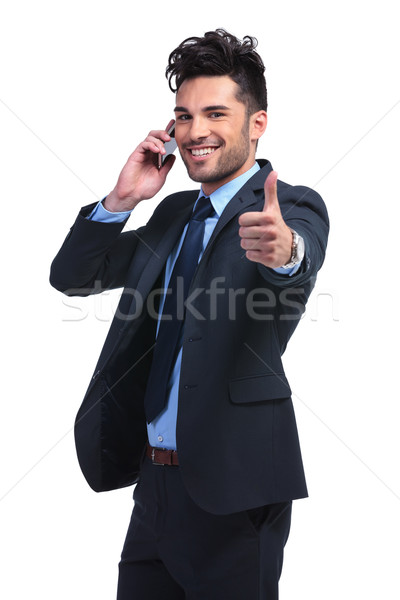 Stockfoto: Jonge · zakenman · goed · nieuws · telefoon