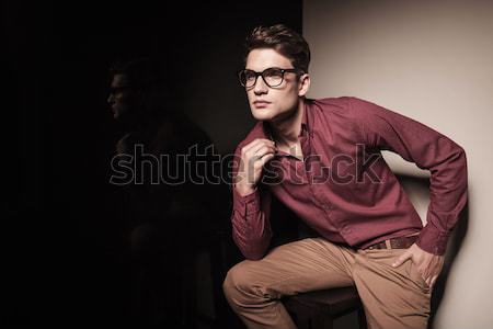 Stock photo: relaxed fashion man in sunglasses and leather jacket 