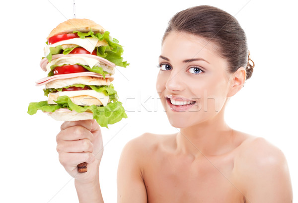 Young woman with a sandwich on a spike Stock photo © feedough