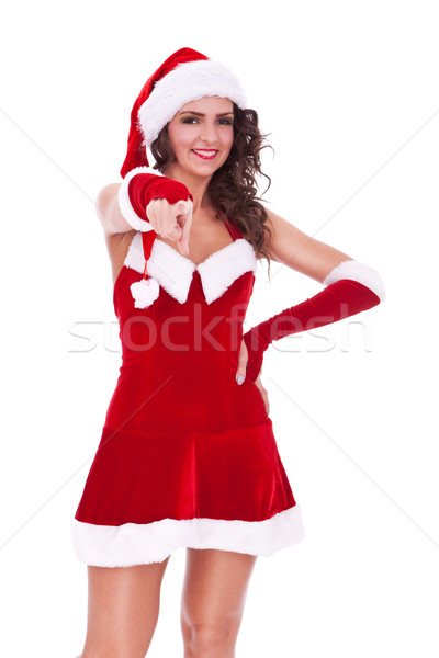 Stock photo: xmas woman pointing at the camera