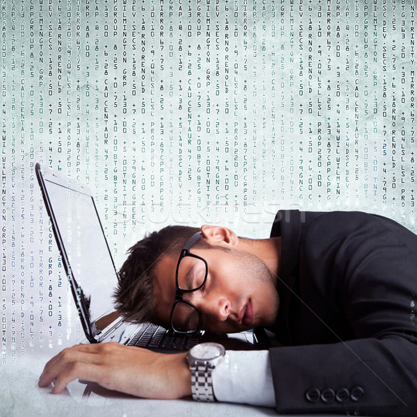 üzletember alszik laptop számítógép tele számok üzlet Stock fotó © feedough