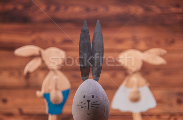 Huevo de Pascua conejo orejas Pareja madera vieja amor Foto stock © feedough