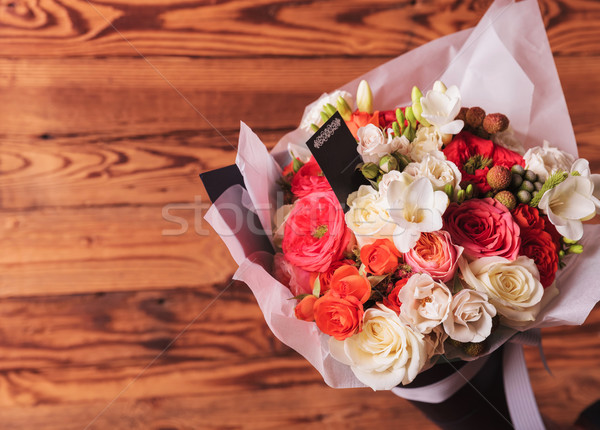 Stock foto: Floral · Anordnung · Karte · kopieren · Altholz · Blumen