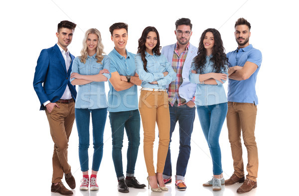 happy mixed group of seven wearing casual clothes Stock photo © feedough
