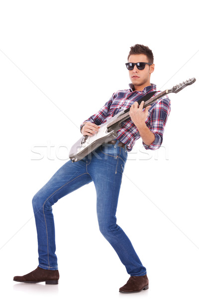 Guitarrista jogar rocha rolar branco música Foto stock © feedough
