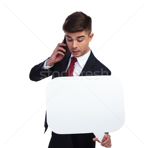 üzletember szövegbuborék fontos telefon hívás áll Stock fotó © feedough