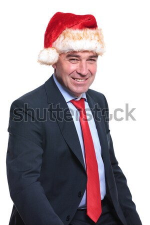 business man in christmas hat welcomes you with a hand shake Stock photo © feedough