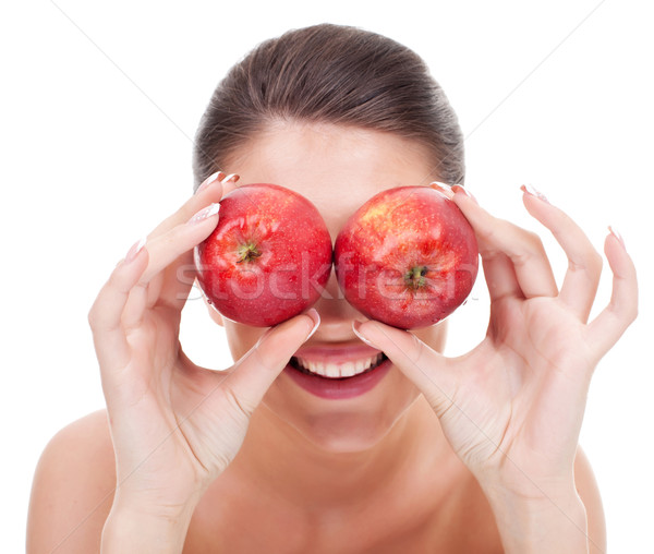 Jonge vrouw appels verrekijker jonge Stockfoto © feedough