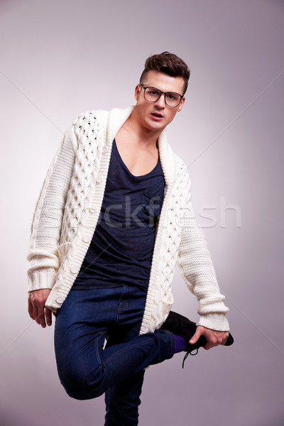 fashion man standing on one leg Stock photo © feedough
