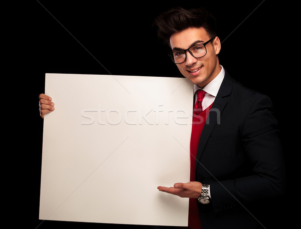 Stockfoto: Model · zwart · pak · bril · presenteren · knap · boord