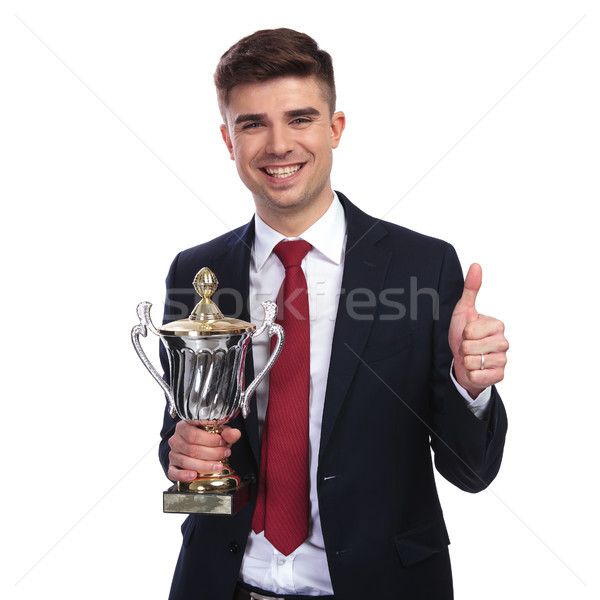 Сток-фото: портрет · молодые · бизнесмен · трофей