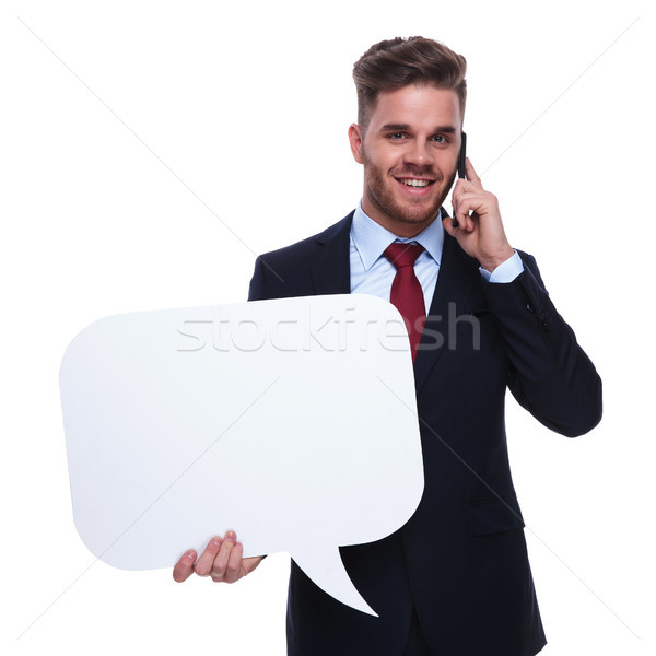 young handsome businessman with speech bubble talks on the phone Stock photo © feedough