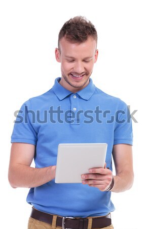Glücklich lächelnd junger Mann Lesung Buch weiß Stock foto © feedough