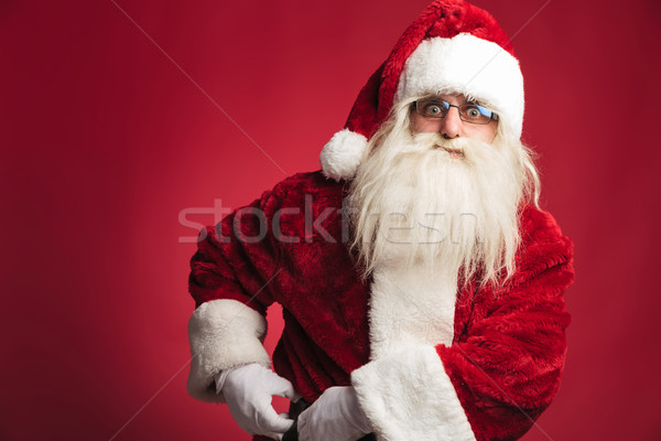 Foto stock: Papai · noel · cinto · vermelho · cara · fundo