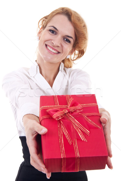 Foto stock: Mulher · jovem · oferta · apresentar · retrato · belo · escritório