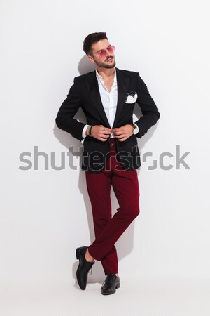 sexy businessman sitting on wooden chair and thinking Stock photo © feedough
