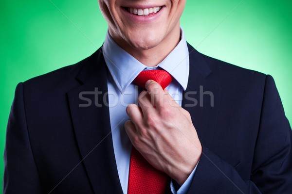 Jeunes homme d'affaires costume cravate détail vert [[stock_photo]] © feedough