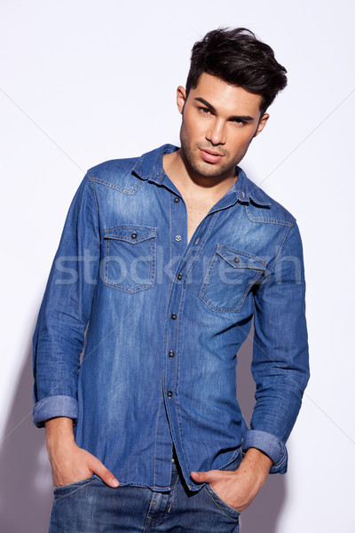 handsome casual man in a jeans shirt Stock photo © feedough