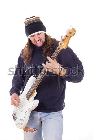 [[stock_photo]]: Homme · cap · basse · guitare · jeune · homme · fête