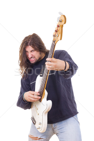 рок музыканта играет электрических бас гитаре Сток-фото © feelphotoart