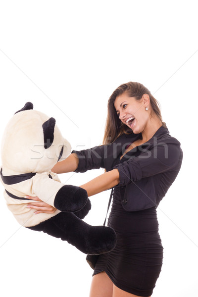 thrilled business woman holding teddy bear Stock photo © feelphotoart