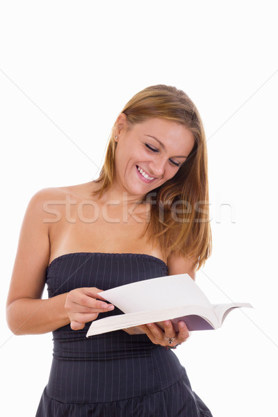 Sorrindo leitura livro jovem menina cara Foto stock © feelphotoart
