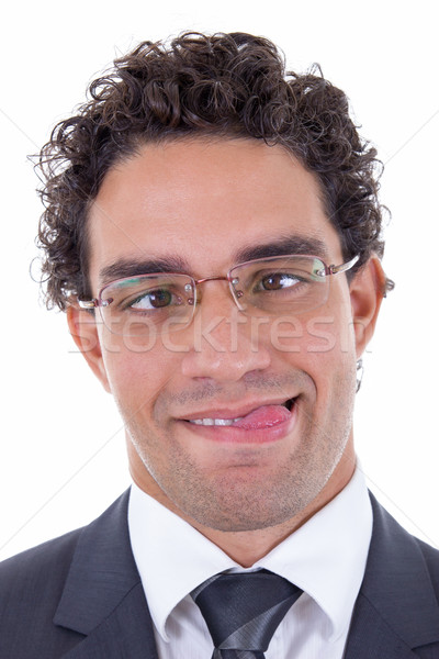 őrült üzletember fiatal szemüveg öltöny üzlet Stock fotó © feelphotoart