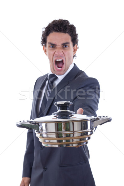 man holding pot for cooking with expression Stock photo © feelphotoart