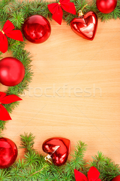 New Year decoration with pine or fir and red ornaments balls on  Stock photo © feelphotoart