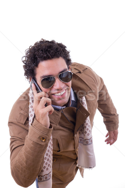 Stockfoto: Sexy · man · zonnebril · praten · telefoon · bruin