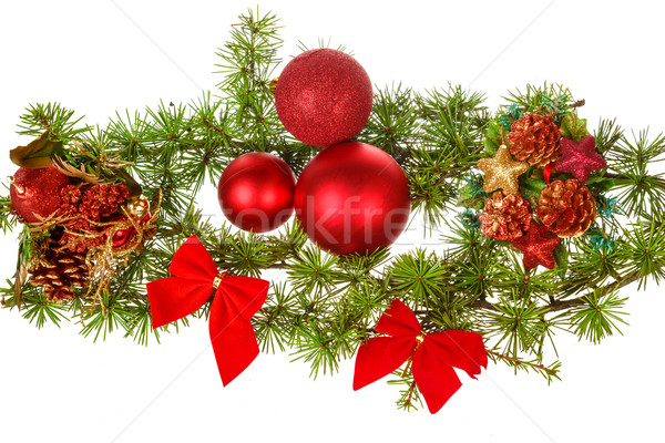 decorative red ornaments with pine or fir  for Christmas or New  Stock photo © feelphotoart