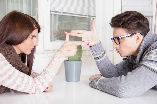 Foto stock: Pareja · confrontación · senalando · otro · desafiar · hermosa