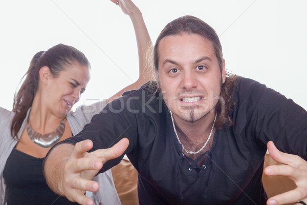 Stock photo: couple watching the game on tv