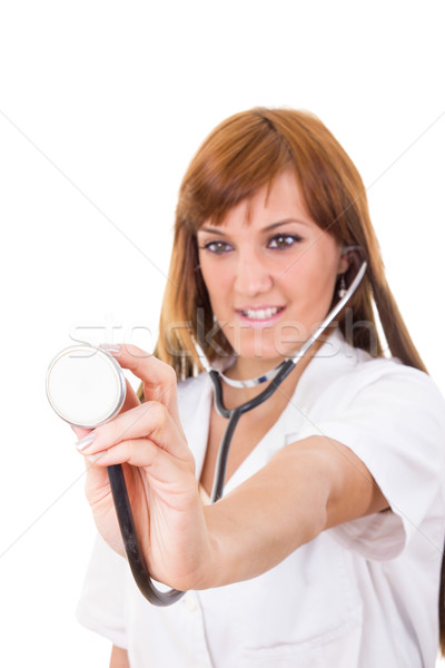 Krankenschwester Schwerpunkt Stethoskop jungen Druck Stock foto © feelphotoart
