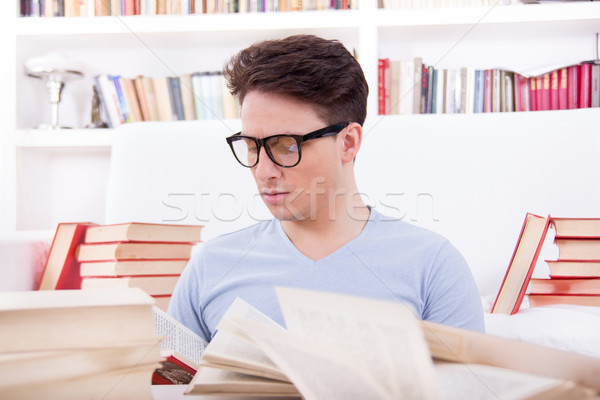 студент очки изучения книгах красивый футболки Сток-фото © feelphotoart