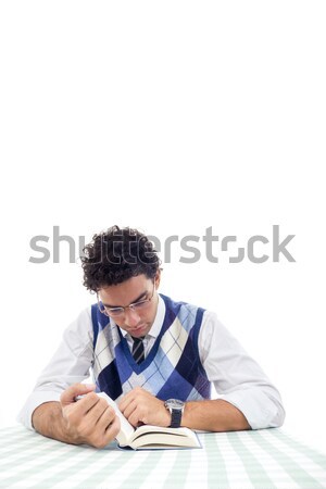 男 シャツ プルオーバー ネクタイ 座って 図書 ストックフォト © feelphotoart