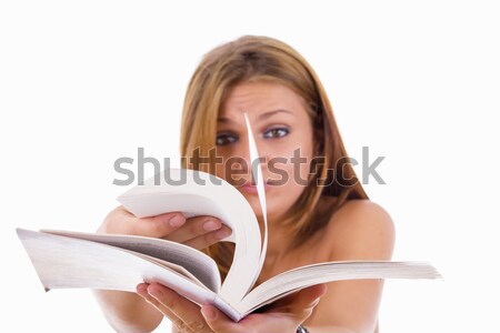 сердиться женщины студент книга студию изолированный Сток-фото © feelphotoart