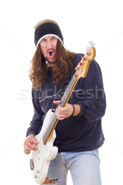 Muzyk gry bas gitara utalentowany młodych Zdjęcia stock © feelphotoart