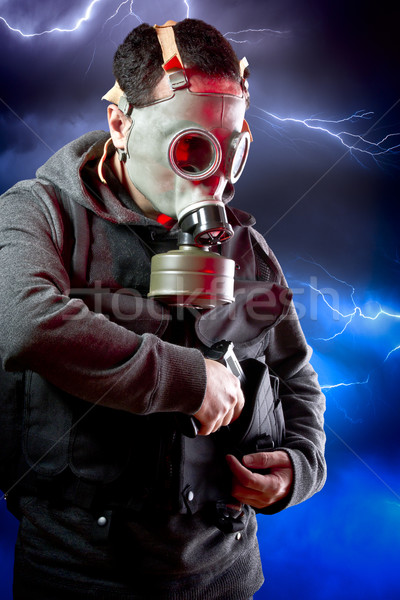 Homem longo jaqueta de couro tempestade Foto stock © Fernando_Cortes