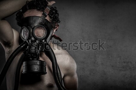 Stock photo: Person, explosion in an industry, armed police wearing bulletpro