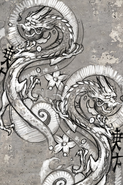 Tattoo kunst illustratie japans draken dood Stockfoto © Fernando_Cortes